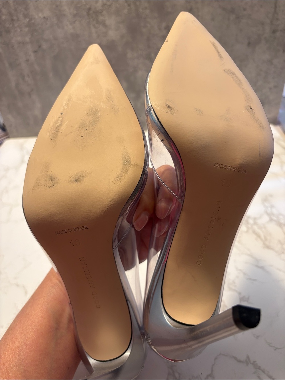 Good AmericanClear Pointed-Toe Stiletto Heels with Silver Insole size 10 cute - Picture 9 of 10